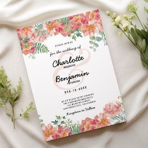 Convites Casamento floral verde-rosa com aquarela botânica