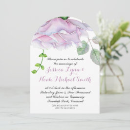Convites Casamento Floral Verde Roxo Púrpura de Watercolor
