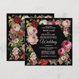 Convites Casamento Floral Verde Roxo Vermelho Rústico Preto