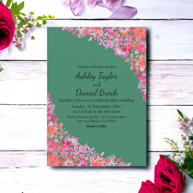 Convites Casamento Floral Verde Rústico Boho Elegante (Criador carregado)