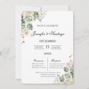Convites Casamento floral verde-sábio