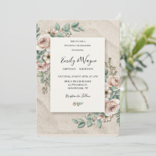 Convites Casamento Floral Verde Sage Bege Esbranquiçado