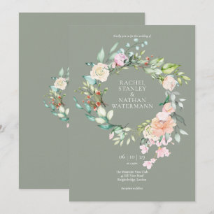 Convites Casamento Floral Verde Salvia Aquarela