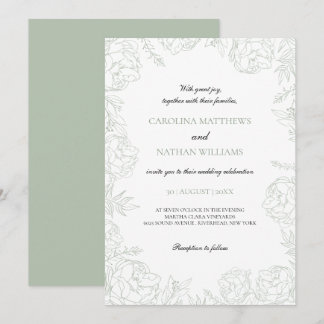 Convites Casamento Floral Verde Salvia Elegante