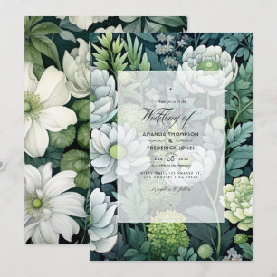 Convites Casamento Floral Verde Silver, Branco e Floresta