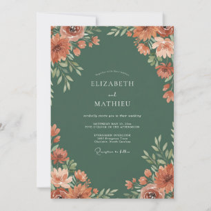 Convites Casamento Floral Verde Terracota