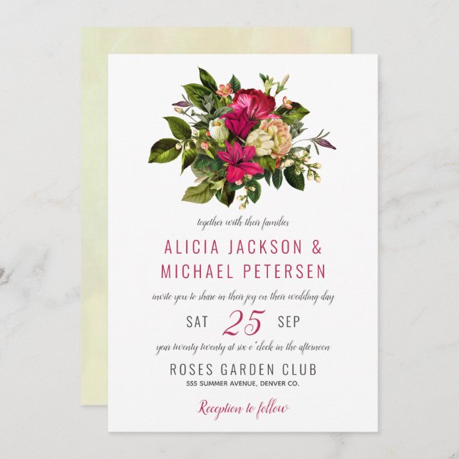 Convites Casamento floral verde-verde-rústico com cor d'águ (Frente/Verso)