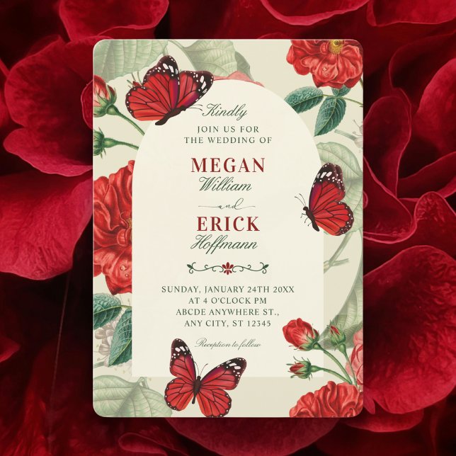 Convites Casamento floral verde vermelho rústico (Criador carregado)