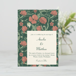 Convites Casamento Floral Verde Vermelho Rústico Vintage El