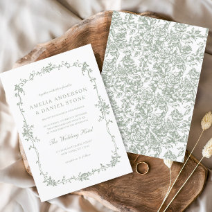 Convites Casamento Floral Verde Vintage Sage
