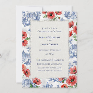 Convites Casamento Floral Vermelho Azul