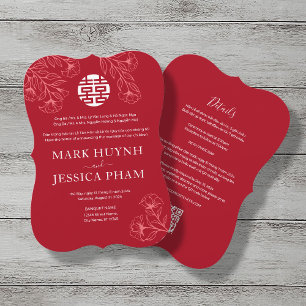 Convites Casamento Floral Vermelho Bilíngue Vietnamita