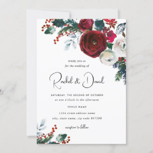 Convites Casamento Floral Vermelho Borgonha de Natal