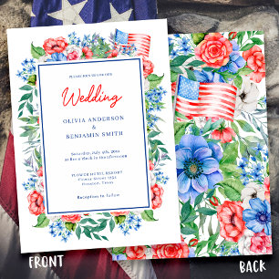 Convites Casamento Floral Vermelho Branco Azul 4 de Julho P