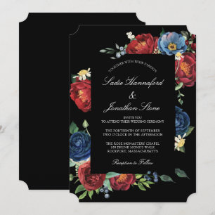Convites Casamento Floral Vermelho Burgundy Azul Naval Eleg
