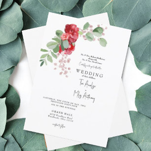Convites Casamento Floral Vermelho e Bege Eucalipto Ambos o