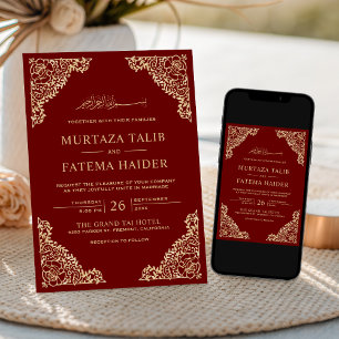 Convites Casamento Floral Vermelho e Muçulmano Islâmico Dou