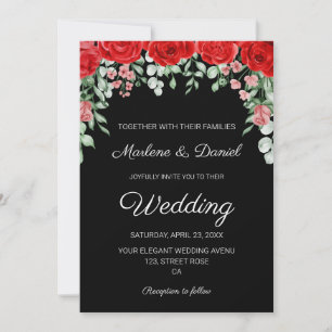 Convites Casamento Floral Vermelho E Negro Elegante Moderno
