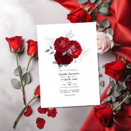 Convites Casamento Floral Vermelho e Prata