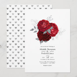 Convites Casamento Floral Vermelho e Prata