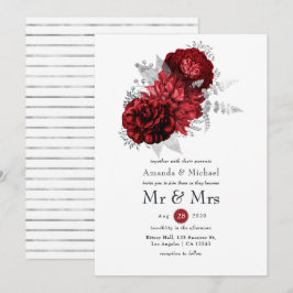 Convites Casamento Floral Vermelho e Prata Sr. & Sra.