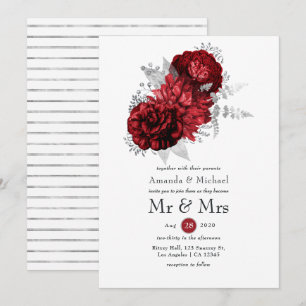 Convites Casamento Floral Vermelho e Prata Sr. & Sra.