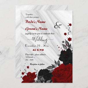 Convites casamento floral vermelho e preto