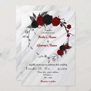 Convites casamento floral vermelho e preto