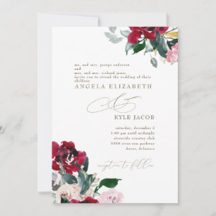 Convites Casamento Floral Vermelho e Rosa Elegante de Ambos
