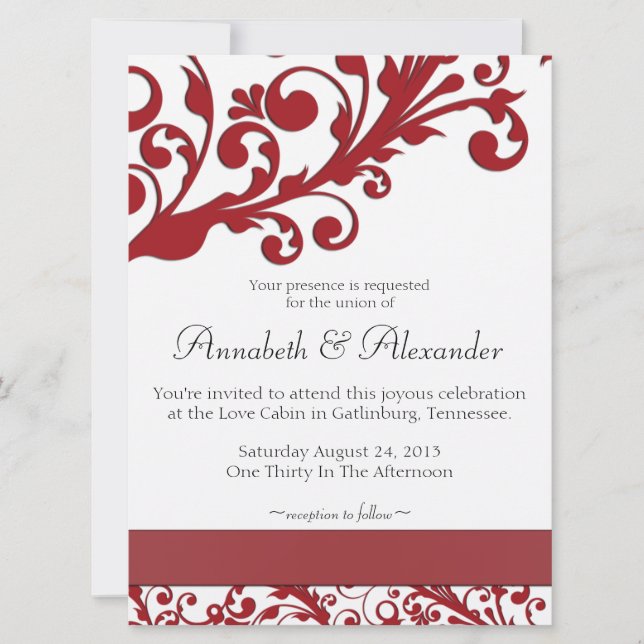 Convites Casamento Floral Vermelho Elegante (Frente)