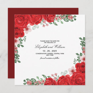 Convites Casamento Floral Vermelho Elegante Salvar A Data C
