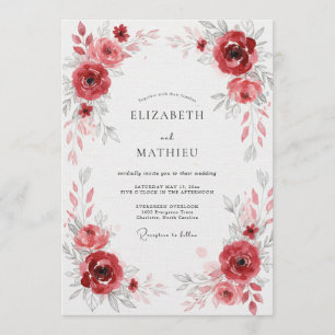 Convites Casamento Floral Vermelho Intenso