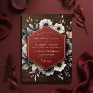 Convites Casamento Floral Vermelho Intenso e Sombrio