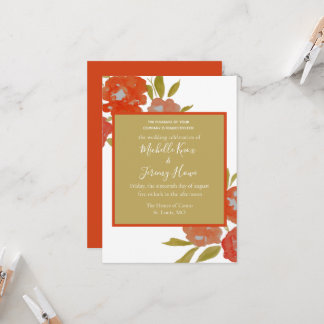 Convites Casamento Floral Vermelho Laranja Dourado Boêmio O