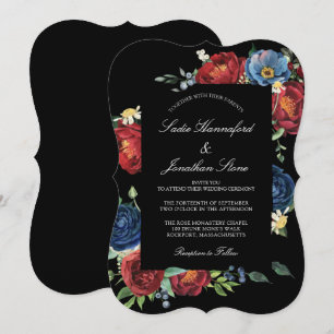 Convites Casamento Floral Vermelho Marinho Azul Borgonha El