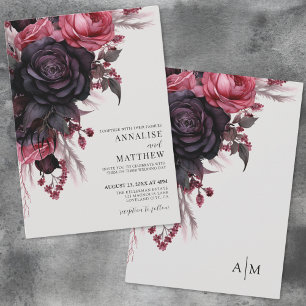 Convites Casamento Floral Vermelho Preto