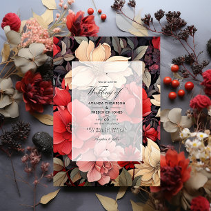Convites Casamento Floral Vermelho, Preto e Taupe
