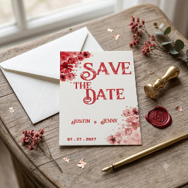 Convites Casamento Floral Vermelho Romântico