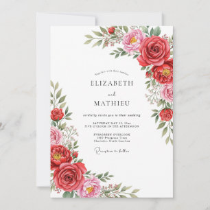 Convites Casamento Floral Vermelho Rosa Exuberante