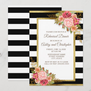 Convites Casamento Floral Vermelho Rosa Preto Branco Dourad