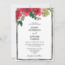 Convites Casamento Floral Vermelho Rosa Vermelha Elegante