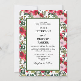 Convites Casamento Floral Vermelho Rosa Vermelha Elegante