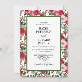 Convites Casamento Floral Vermelho Rosa Vermelha Elegante