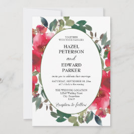 Convites Casamento Floral Vermelho Rosa Vermelha Elegante