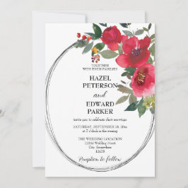 Convites Casamento Floral Vermelho Rosa Vermelha Elegante