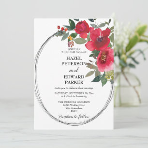 Convites Casamento Floral Vermelho Rosa Vermelha Elegante