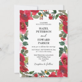 Convites Casamento Floral Vermelho Rosa Vermelha Elegante