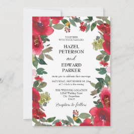 Convites Casamento Floral Vermelho Rosa Vermelha Elegante