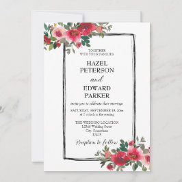 Convites Casamento Floral Vermelho Rosa Vermelha Elegante