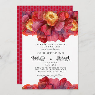 Convites Casamento Floral Vermelho Tuscan Bold e Vibrante